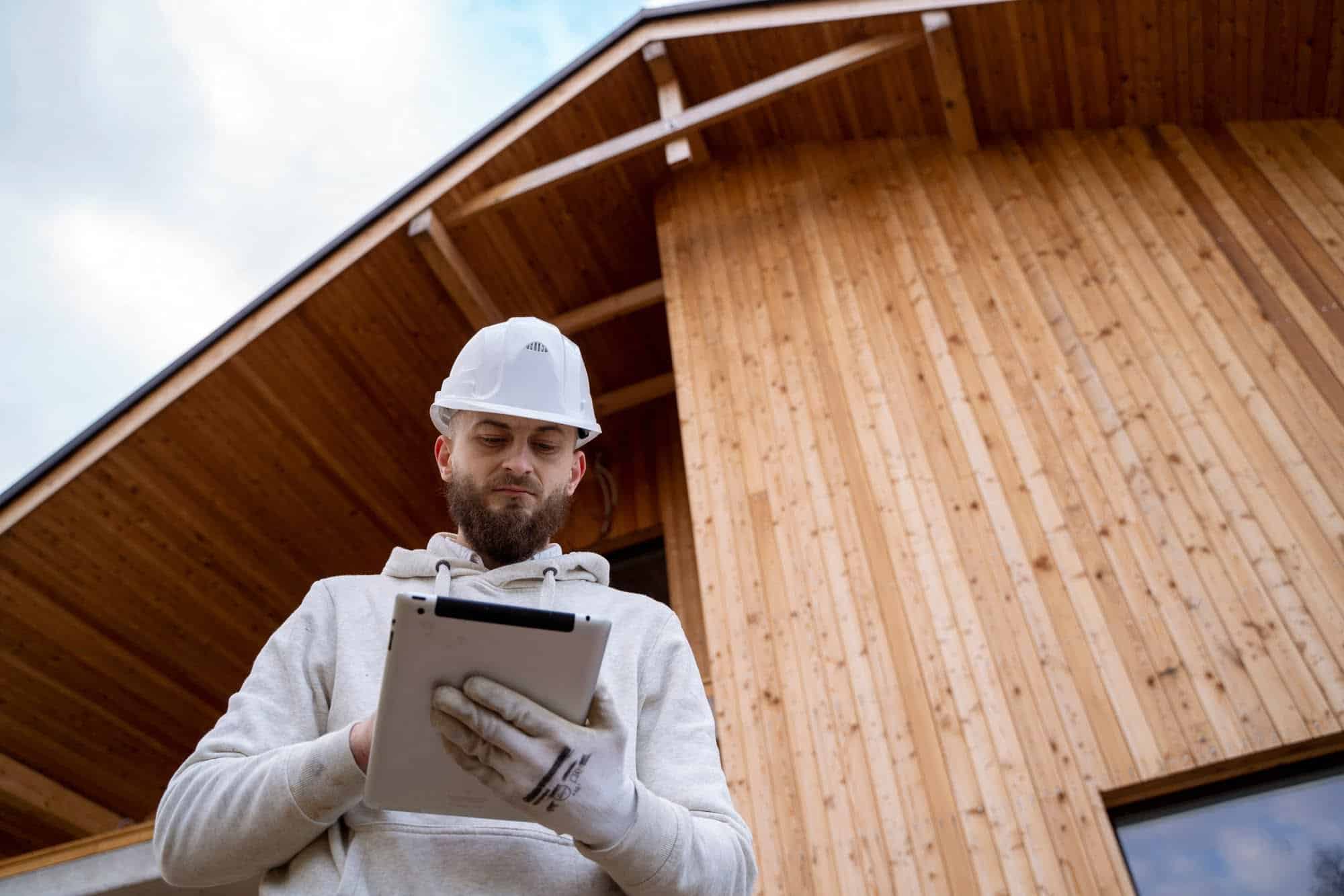 Medium shot construction man holding tablet